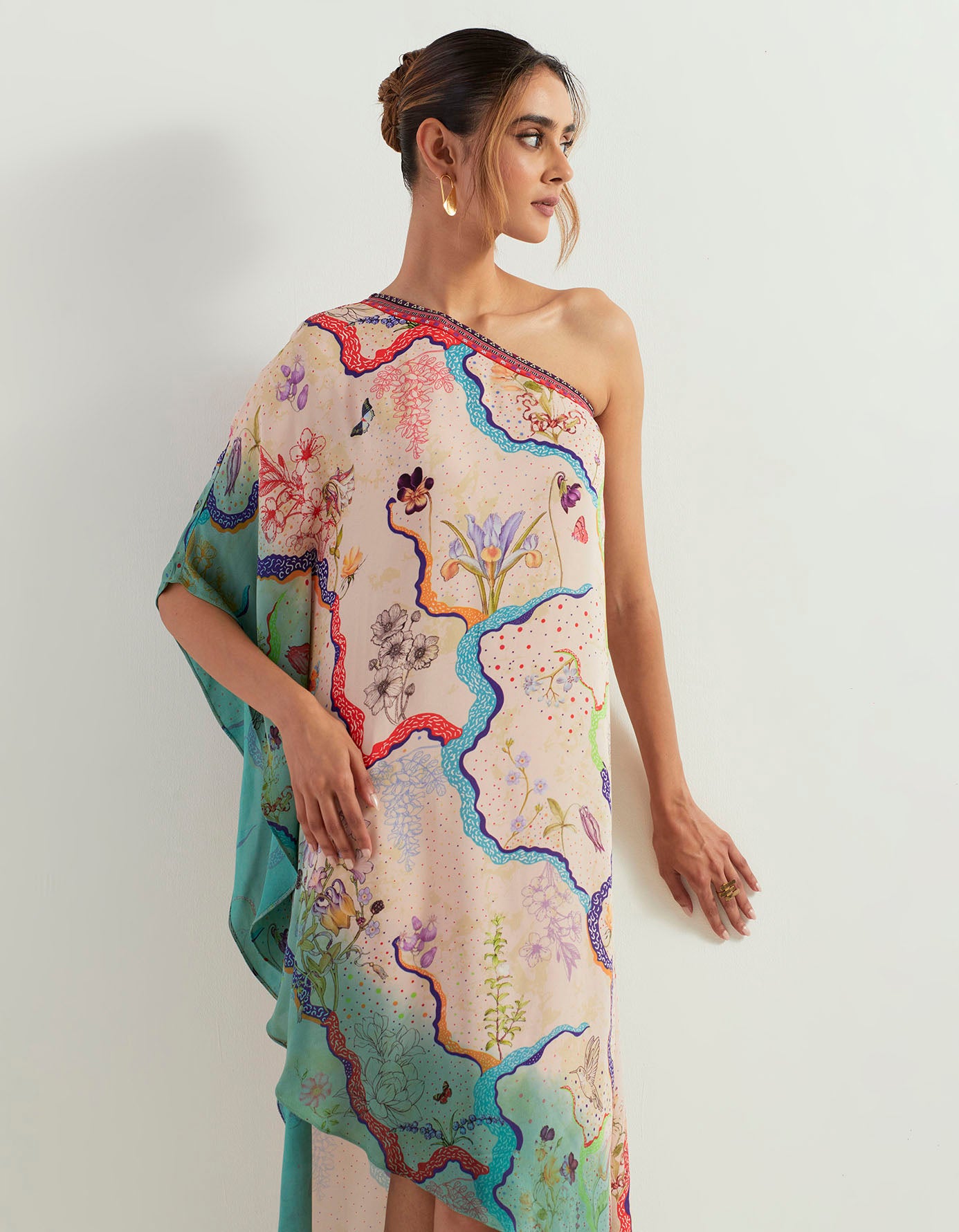 Eclectic printed one shoulder tie dye kaftan dress - AJILIYAA Eclectic printed one shoulder tie dye kaftan dress - AJILIYAA