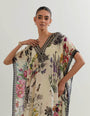 Botanical printed georgette kaftan with exquisite embroidered detail