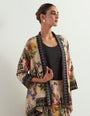 Organza botanical printed skirt paired with stretch inner and chanderi silk cape