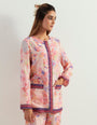 Chanderi silk long jacket paired with chanderi silk pants