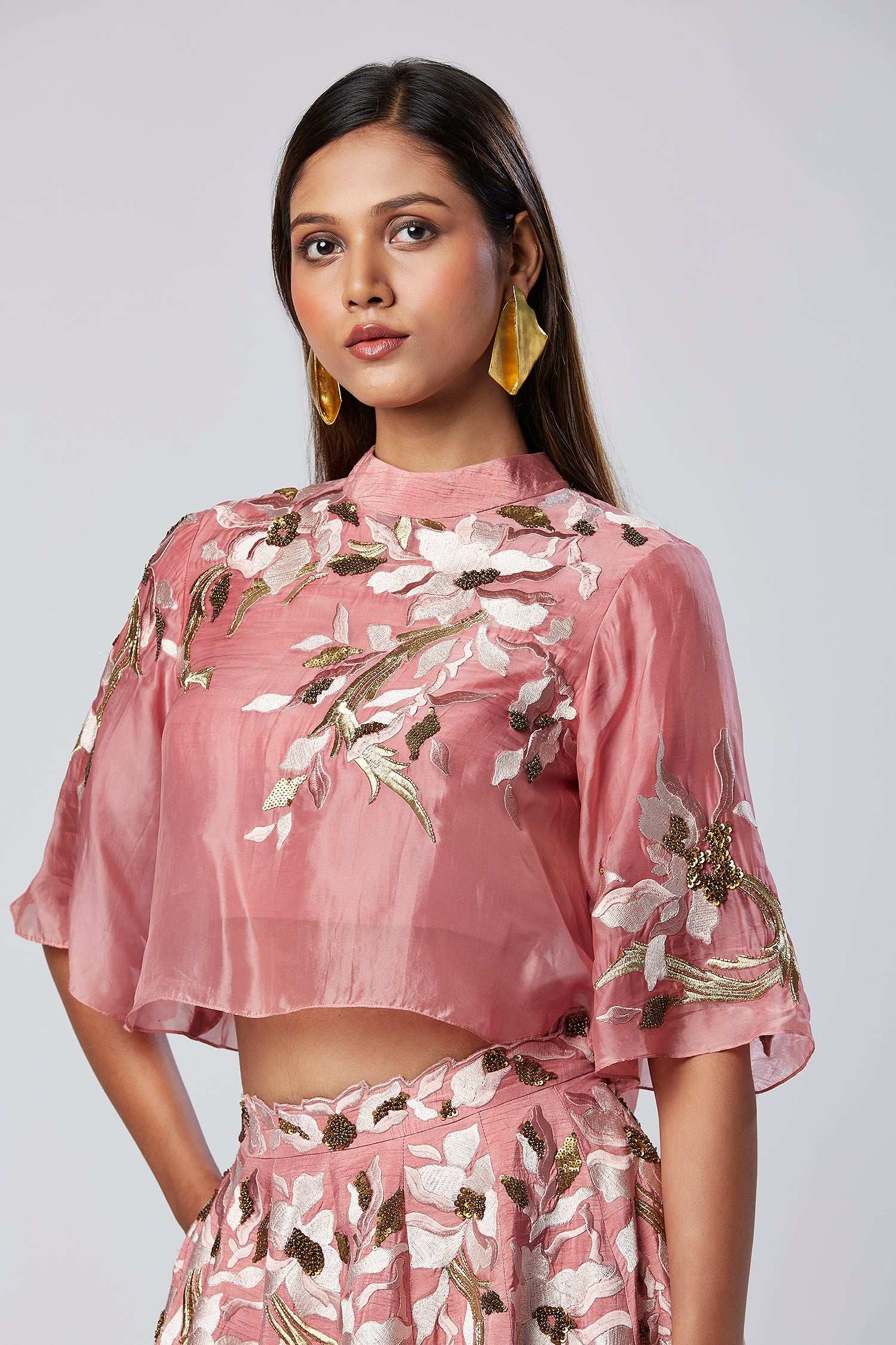 Tiana - Panelled Cocktail Skirt + Feather Crop Top