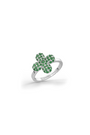 Midi ring in silver and green prong set crystals.