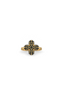Midi ring in gold with black prong set crystals.