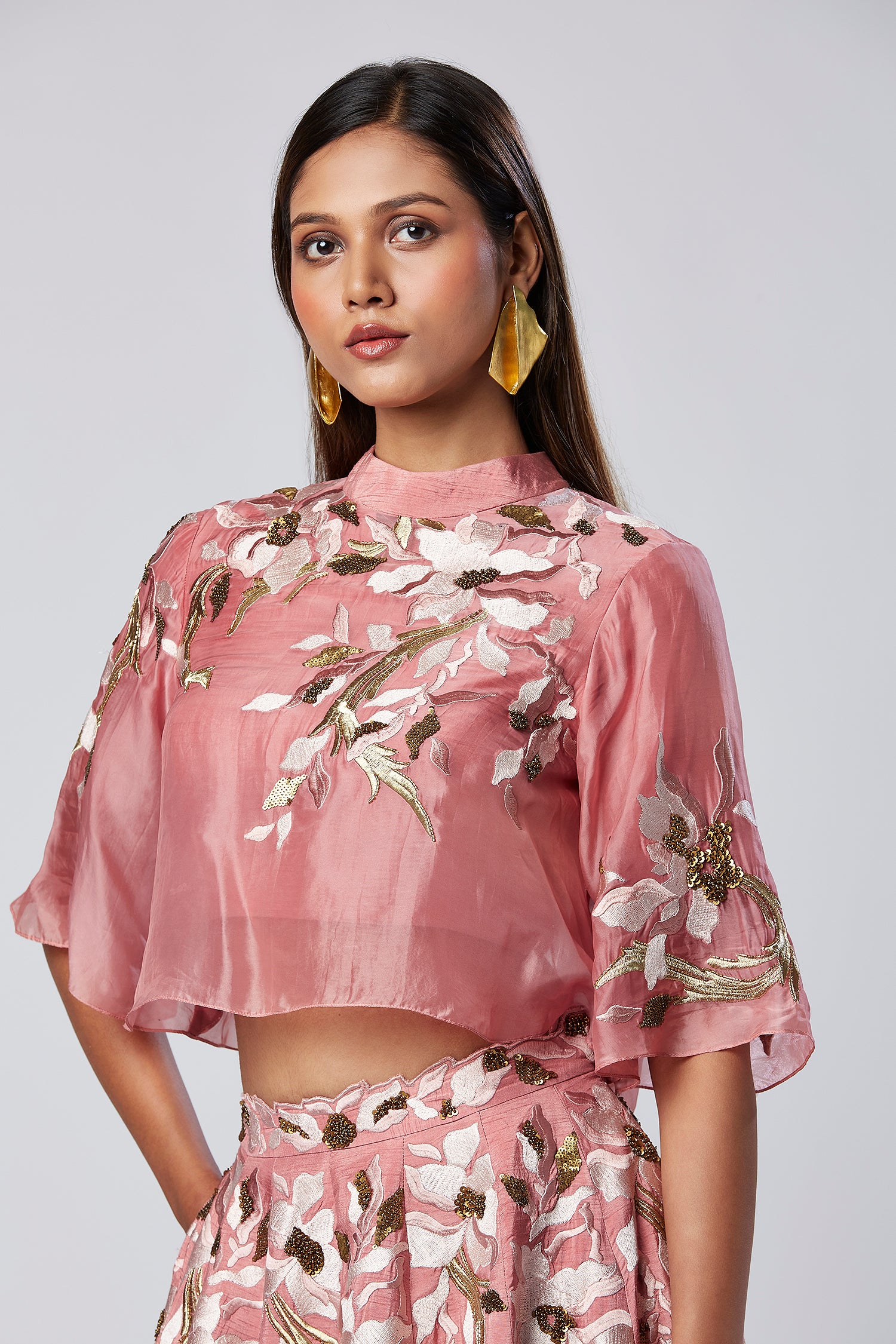 Tiana - Panelled Cocktail Skirt + Feather Crop Top