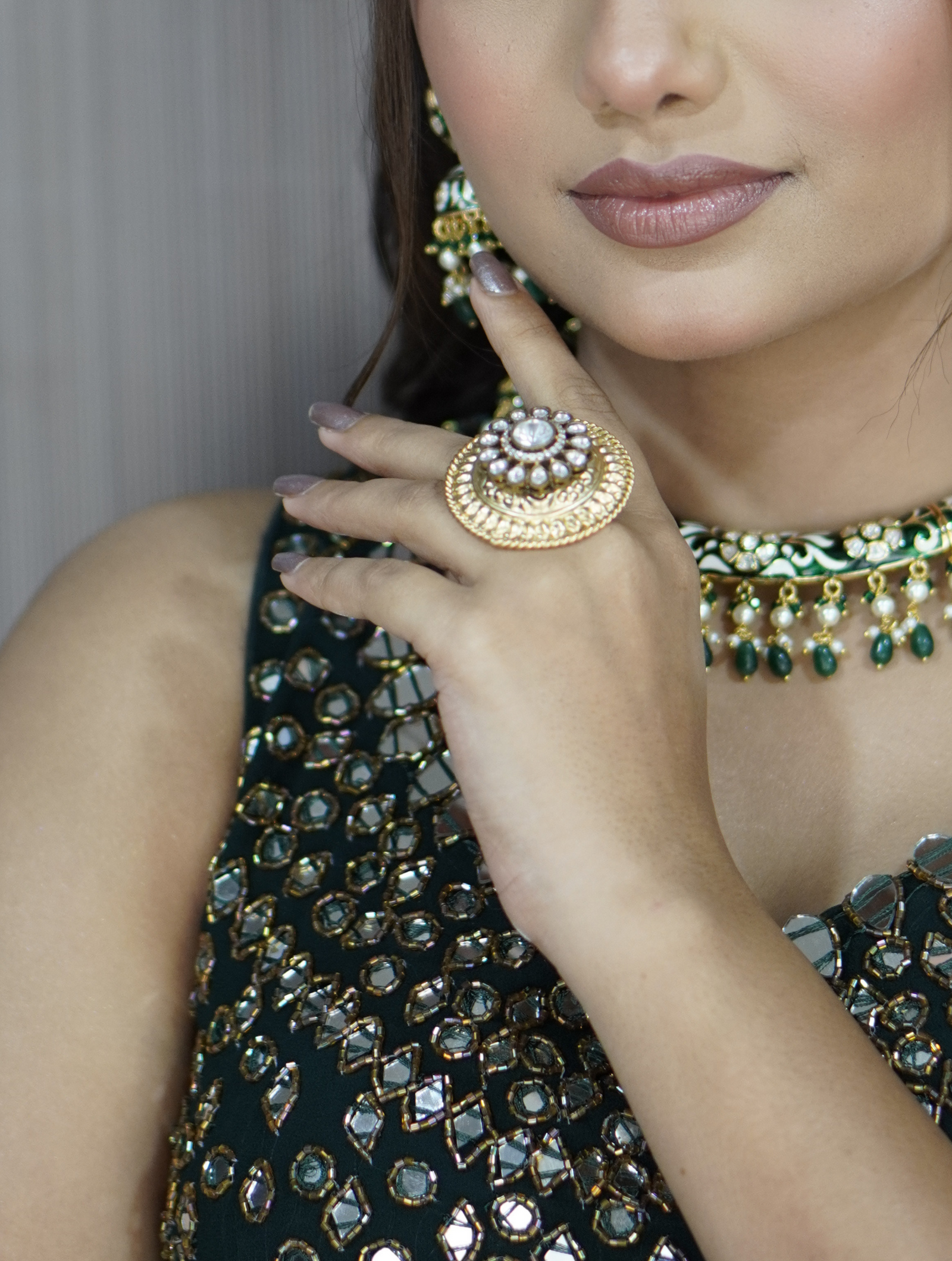 Fusion Kundan Fingerring