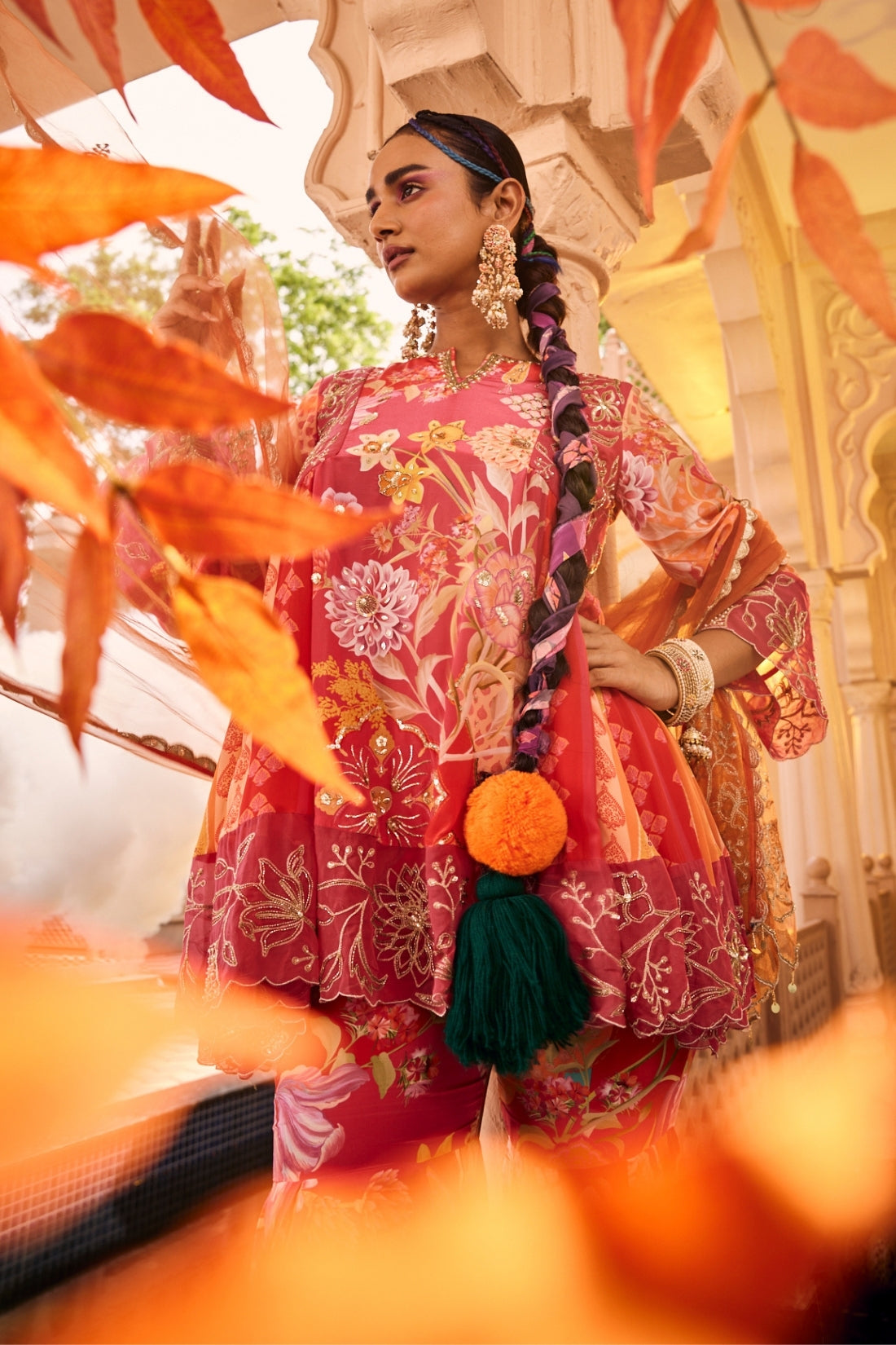 Hand-Embroidered Panel Kurta Set