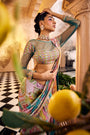 Turquoise Blue Multi-Print Fish-Cut Pre-Drape Saree Set