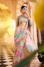Turquoise Blue Multi-Print Fish-Cut Pre-Drape Saree Set