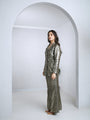 Machine embroidered powerful pant suit set