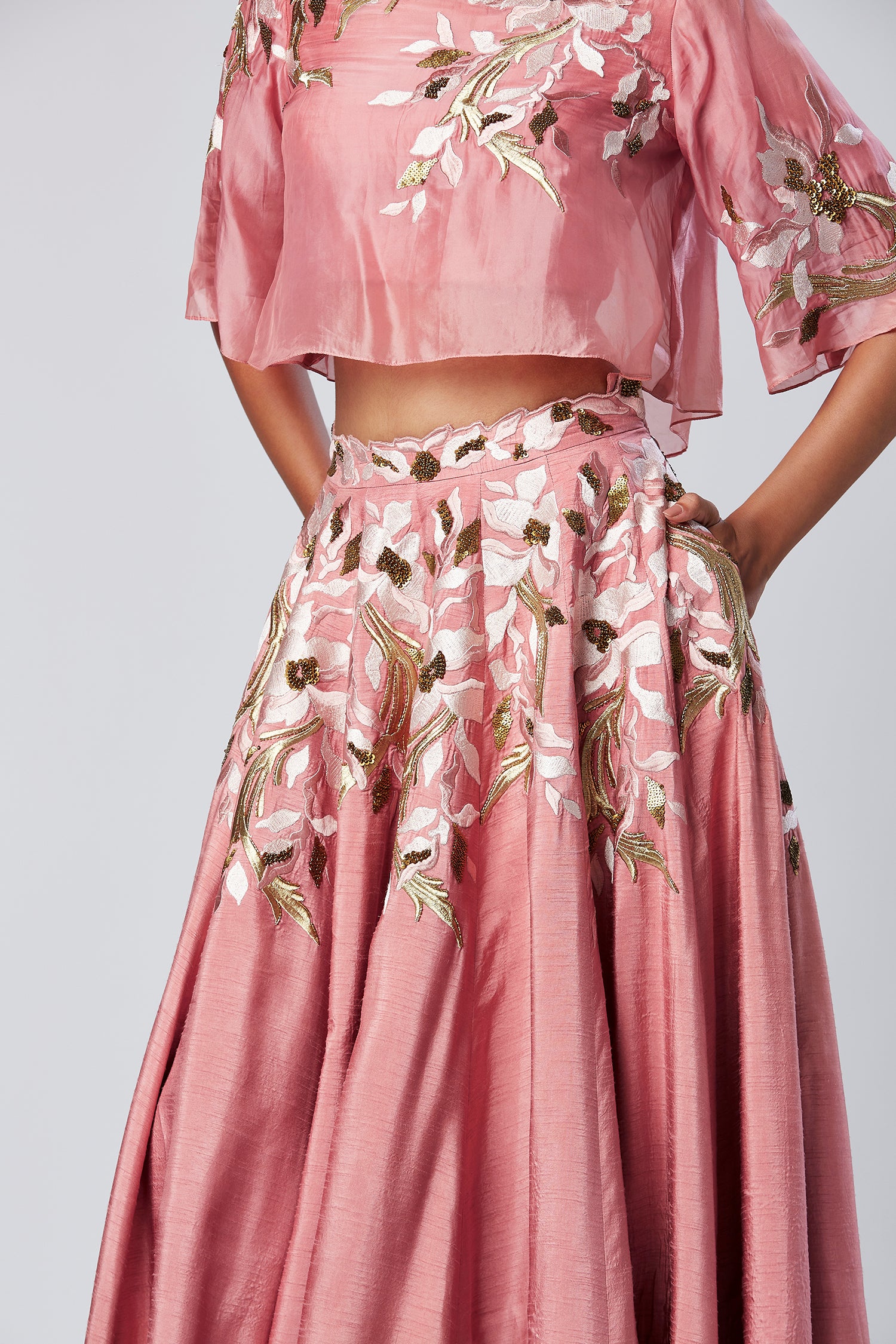 Tiana - Panelled Cocktail Skirt + Feather Crop Top