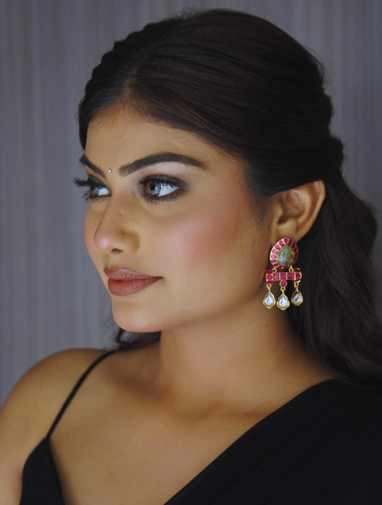 Moonstone And Ruby Earrings With Gold Plated Earring