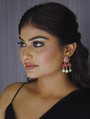 Moonstone And Ruby Earrings With Gold Plated Earring