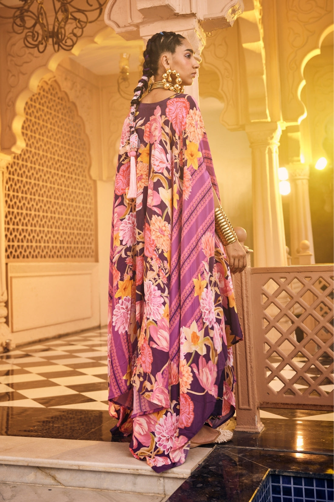 Purple Printed Kaftan Set