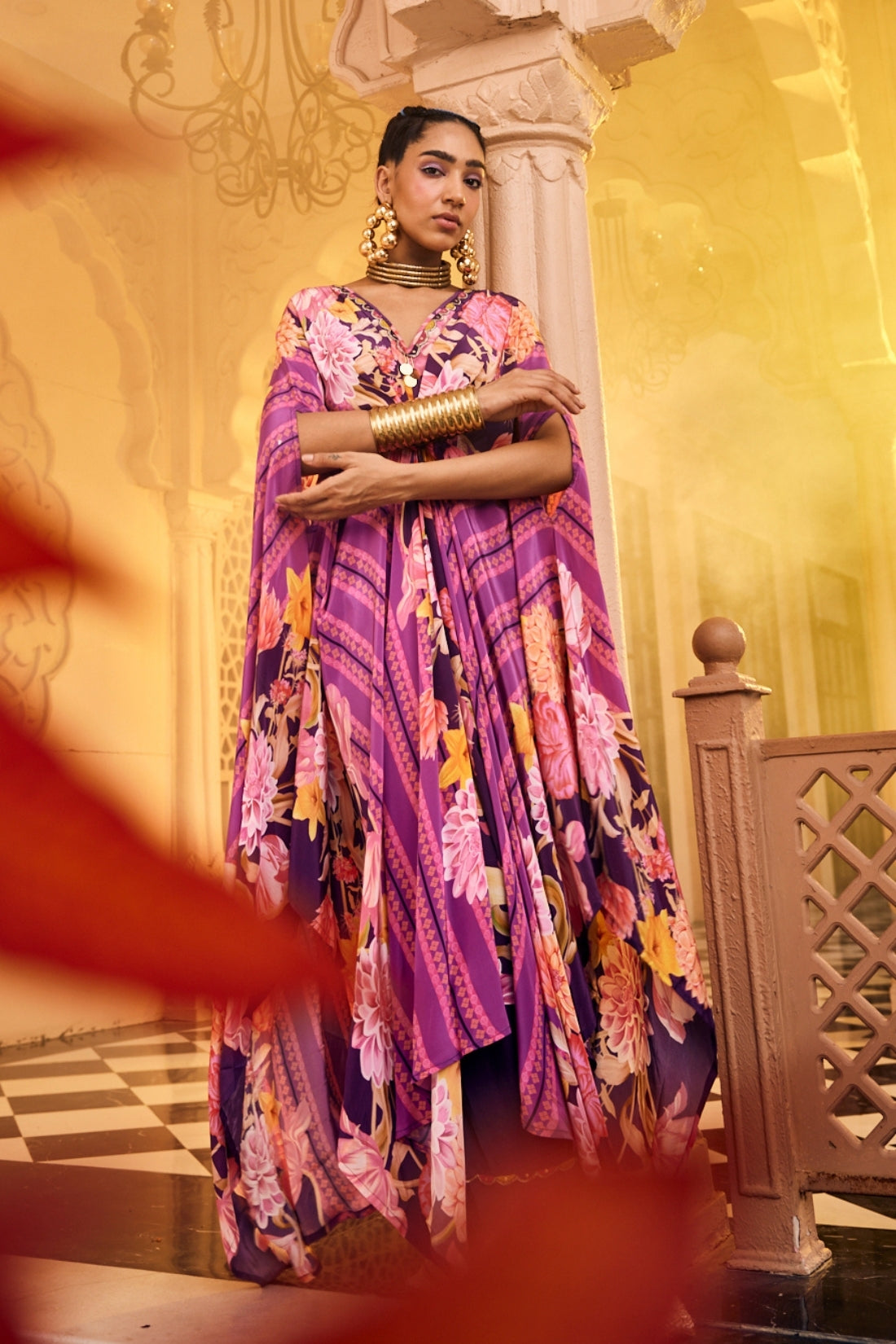 Purple Printed Kaftan Set