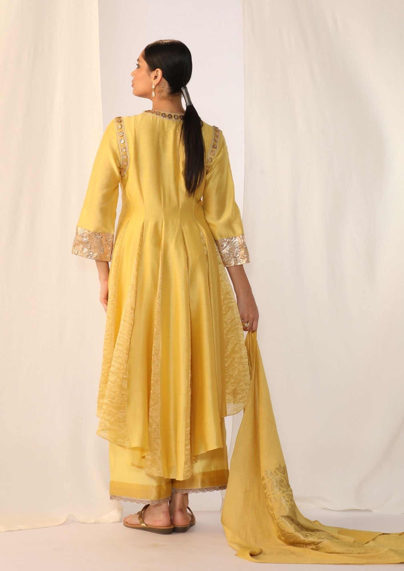 Godet Kurta Gota Handwork  Paired With Pants  & Luxrious Dupatta