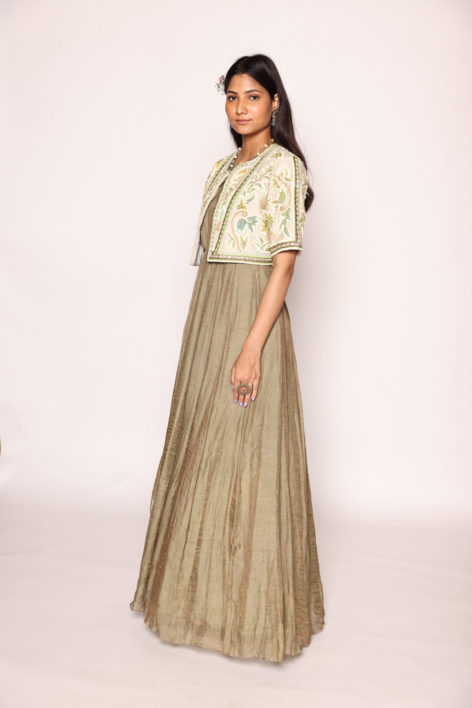 Two Piece set Of One Shoulder Floor Length Flared Dress