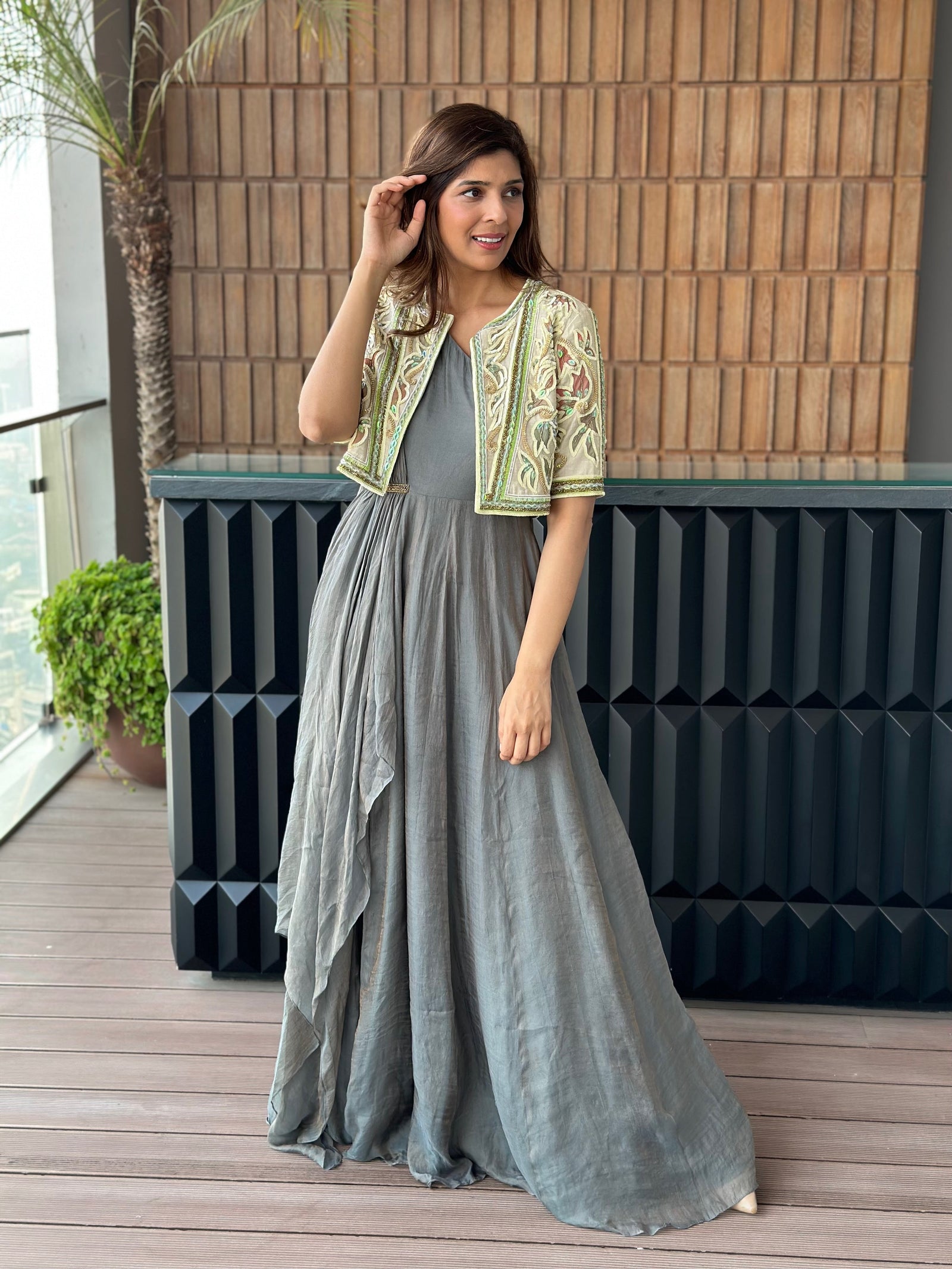 Two Piece set Of One Shoulder Floor Length Flared Dress