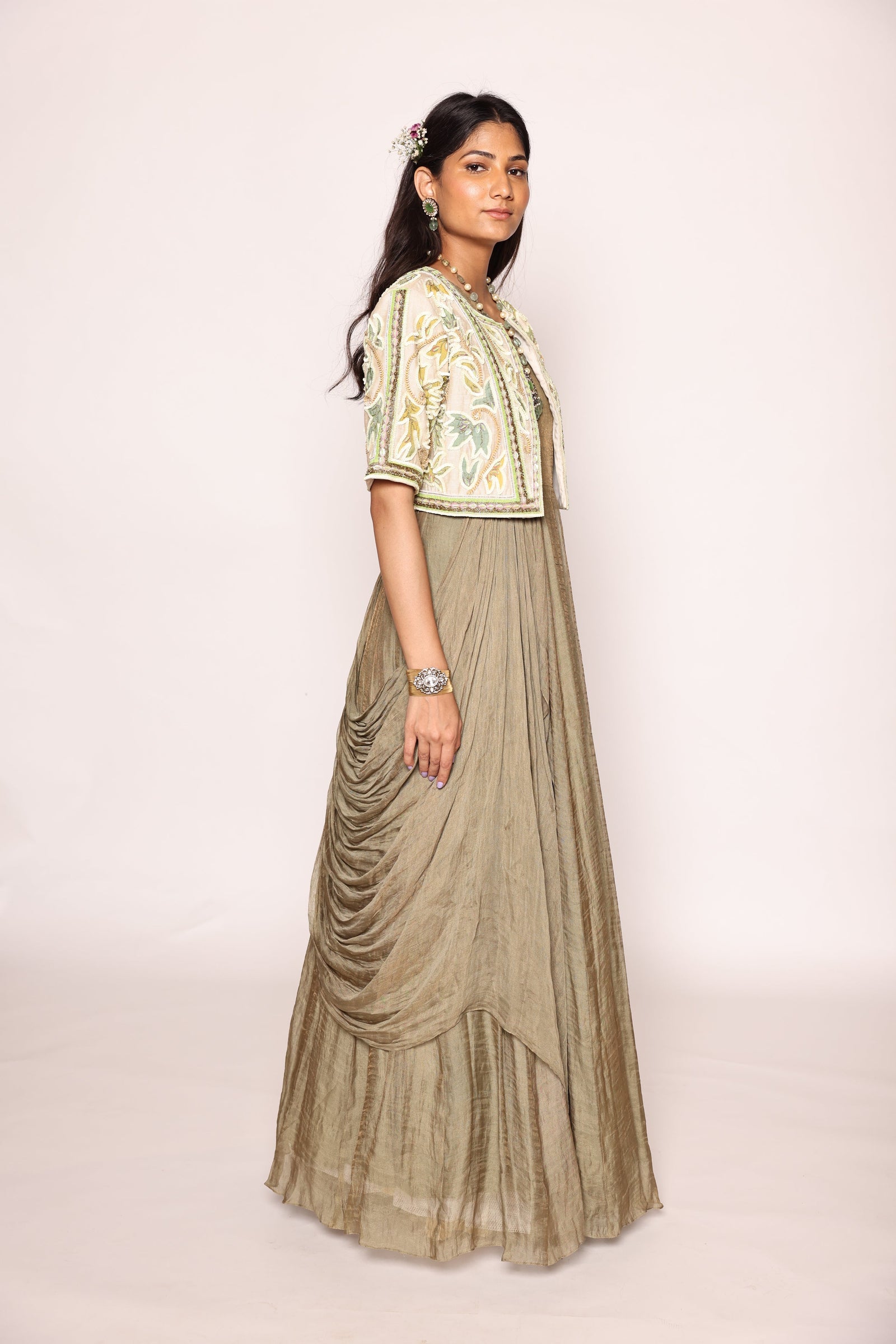 Two Piece set Of One Shoulder Floor Length Flared Dress