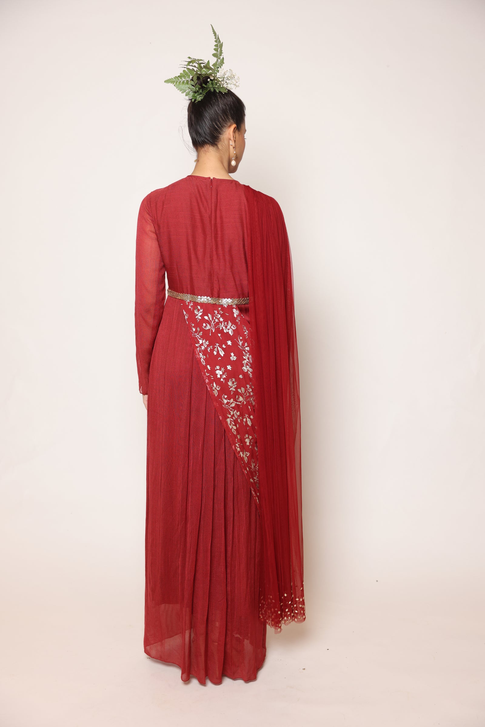 Floor Length Concept Saree  With Close Neck And Full Sleeves Having Two Dupatta