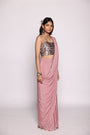 Fully Embellished Holographic Sequin Blouse With Spaghetti Straps Along With A Pre Stitched  Saree