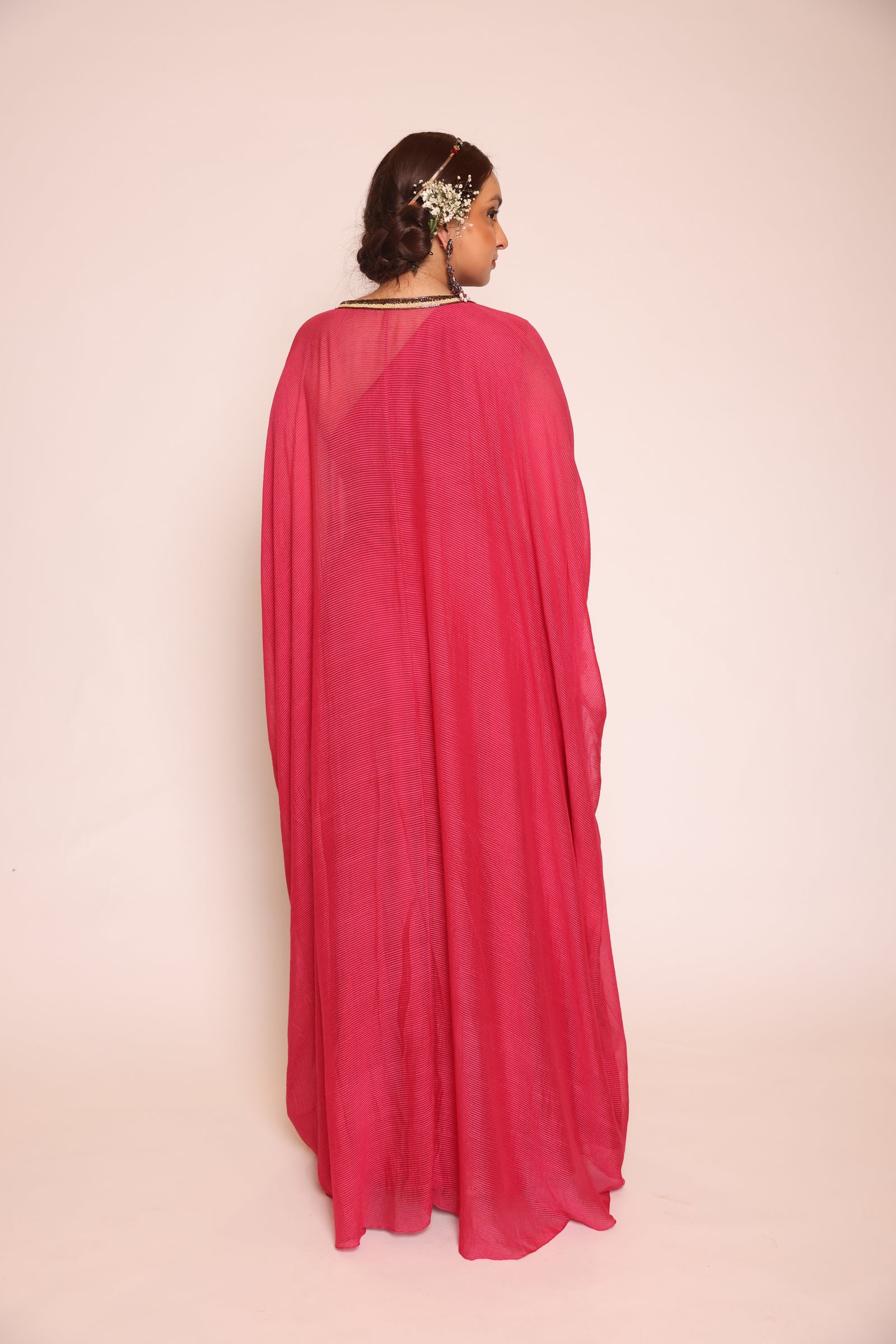 One Shoulder  Dress Paired With Stylish Cape