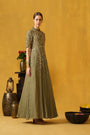 Pleated Collar Full Length Flared Dress