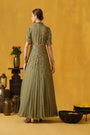 Pleated Collar Full Length Flared Dress