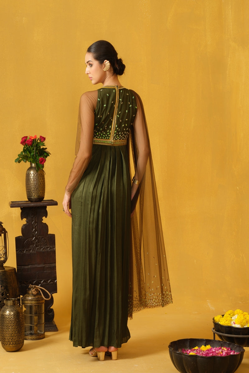 Close Neck Full Length Slit Dress