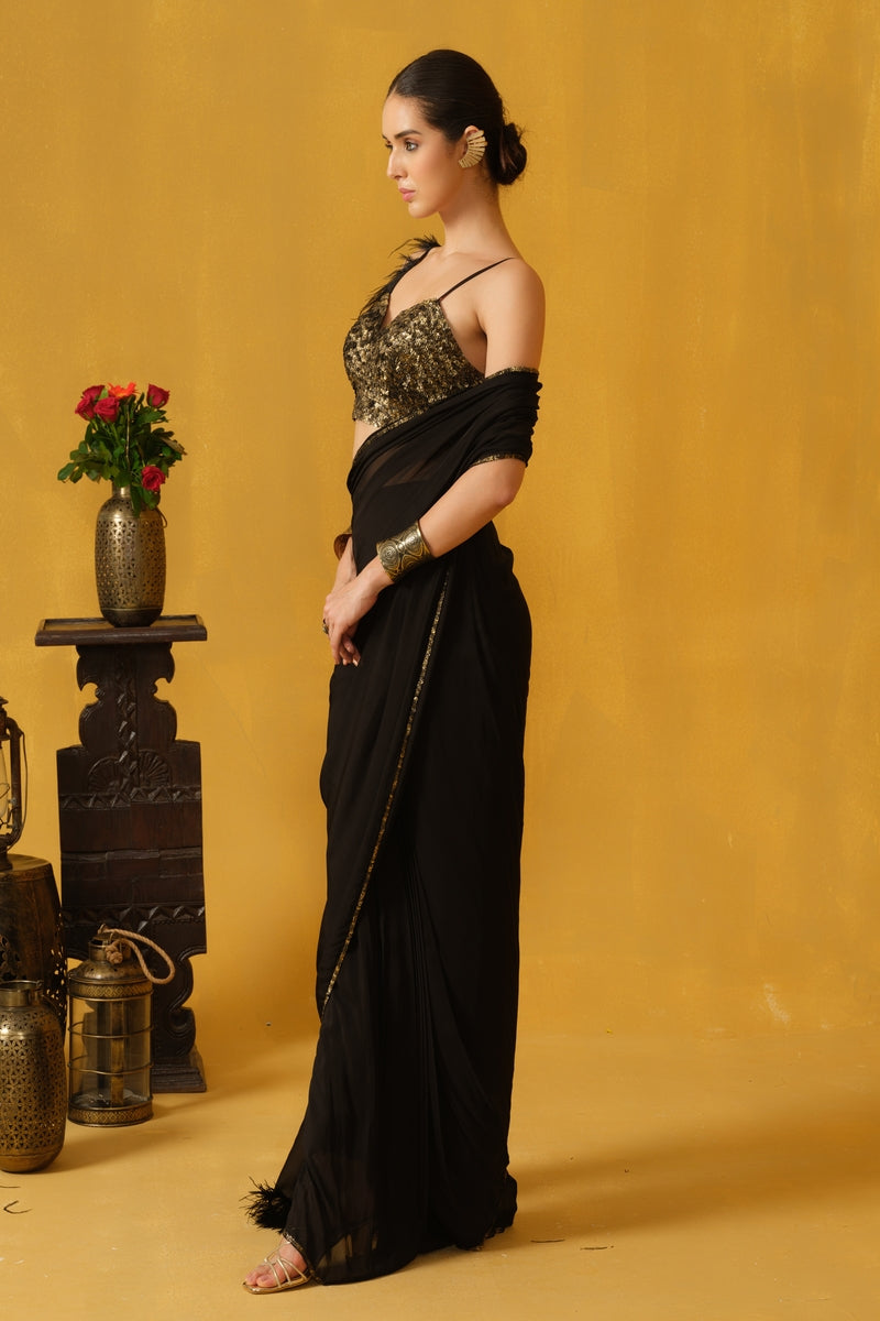 Pre-Stitched Saree With A Sequins Border