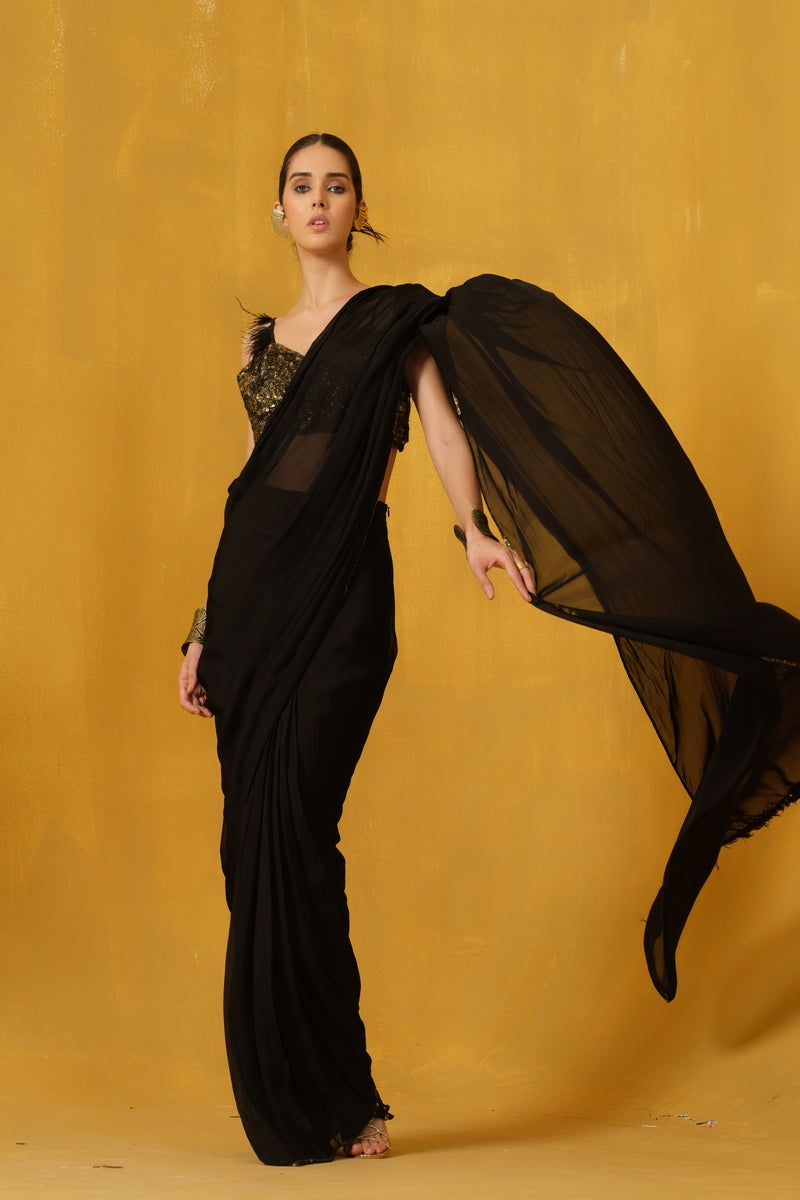 Pre-Stitched Saree With A Sequins Border