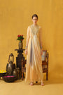 Full-length, Mandarin Collar, 3/4 Sleeve Dress