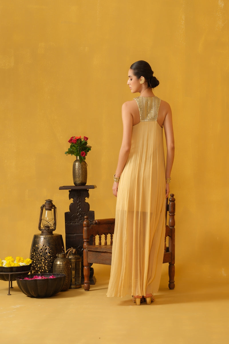 Ankle Length Sleeveless Dress With Slits