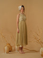 A Noodle Strap, Calf Length Flared Dress Having A Sequins Line
