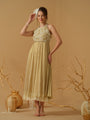 A Noodle Strap, Calf Length Flared Dress Having A Sequins Line
