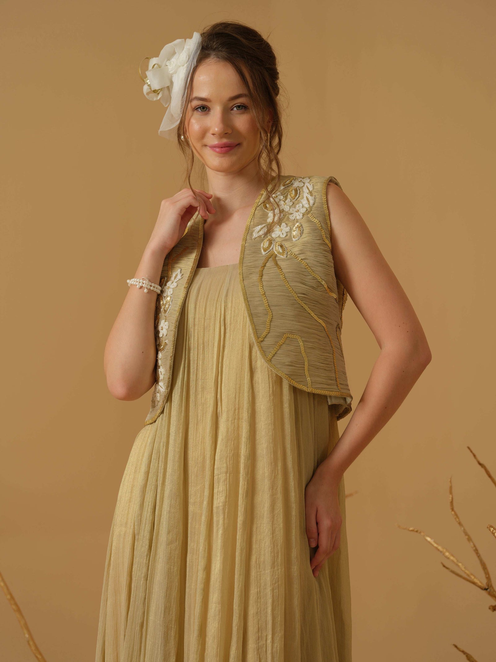 A Noodle Strap, Calf Length Flared  Dress