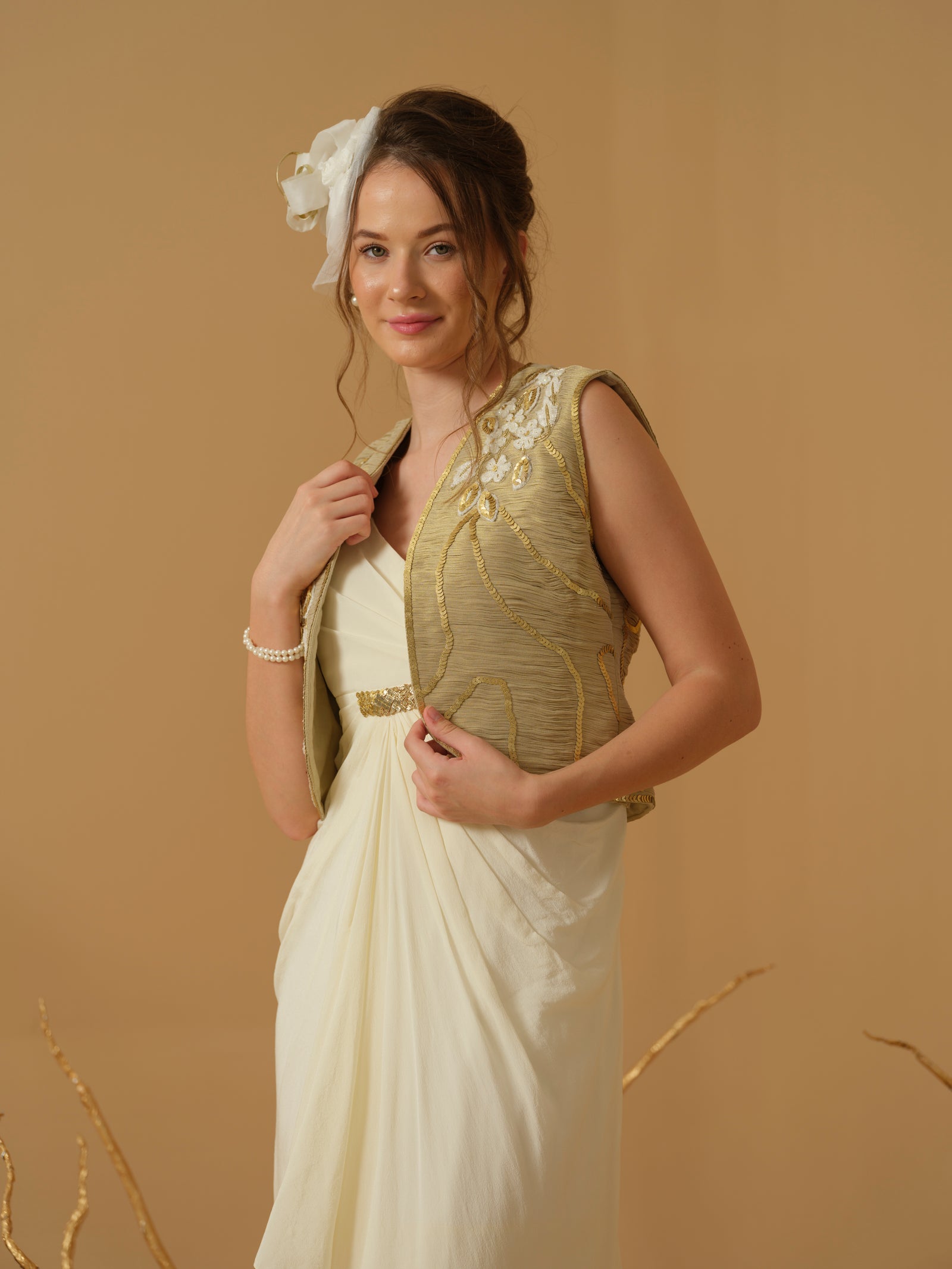 A Noodle Strap ,V Neck Draped Dress
