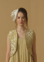 Ruched Open  Jacket Having Floral Placement Embroidery