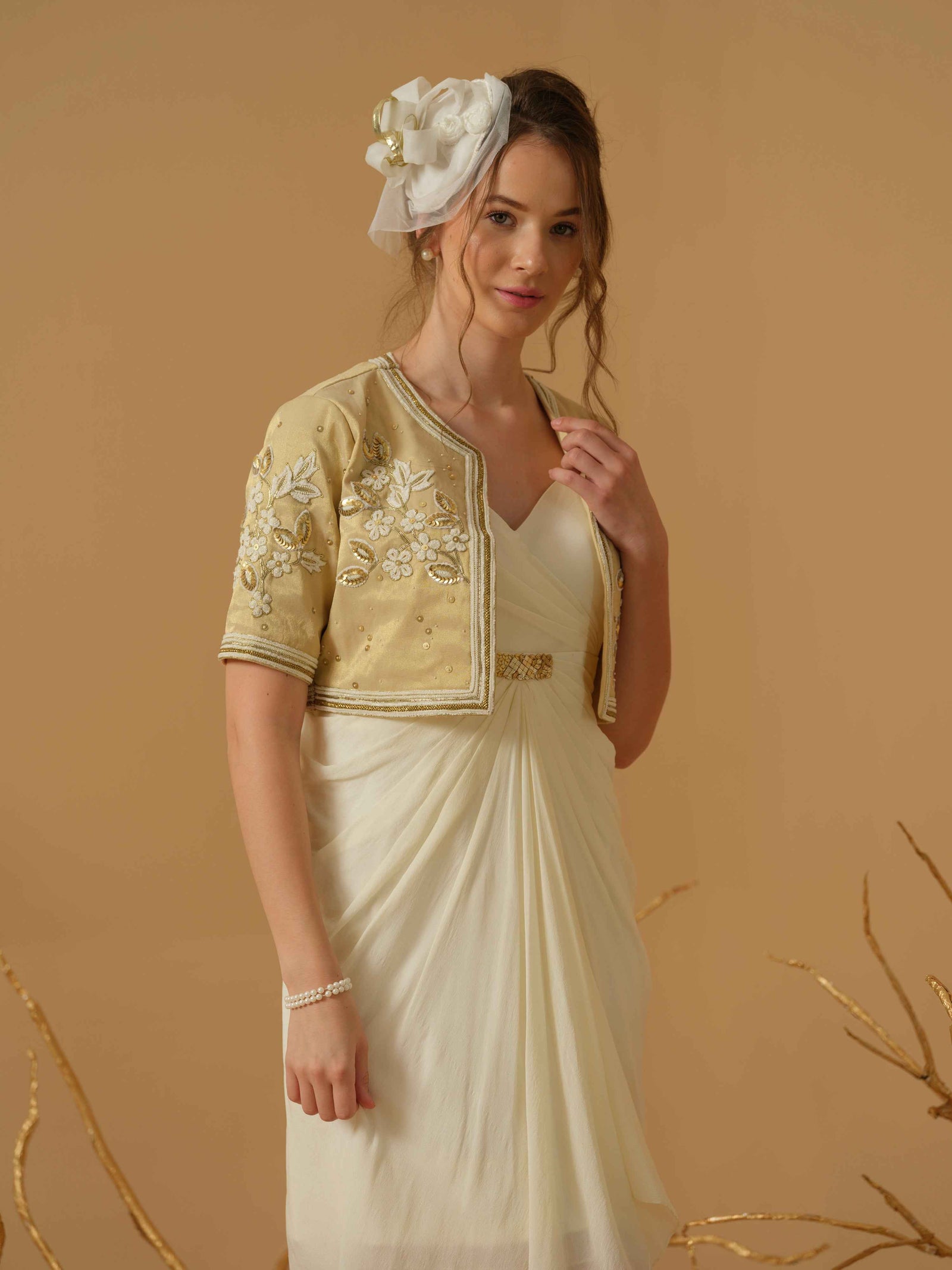 Drape Dress With Open Embellished Jacket