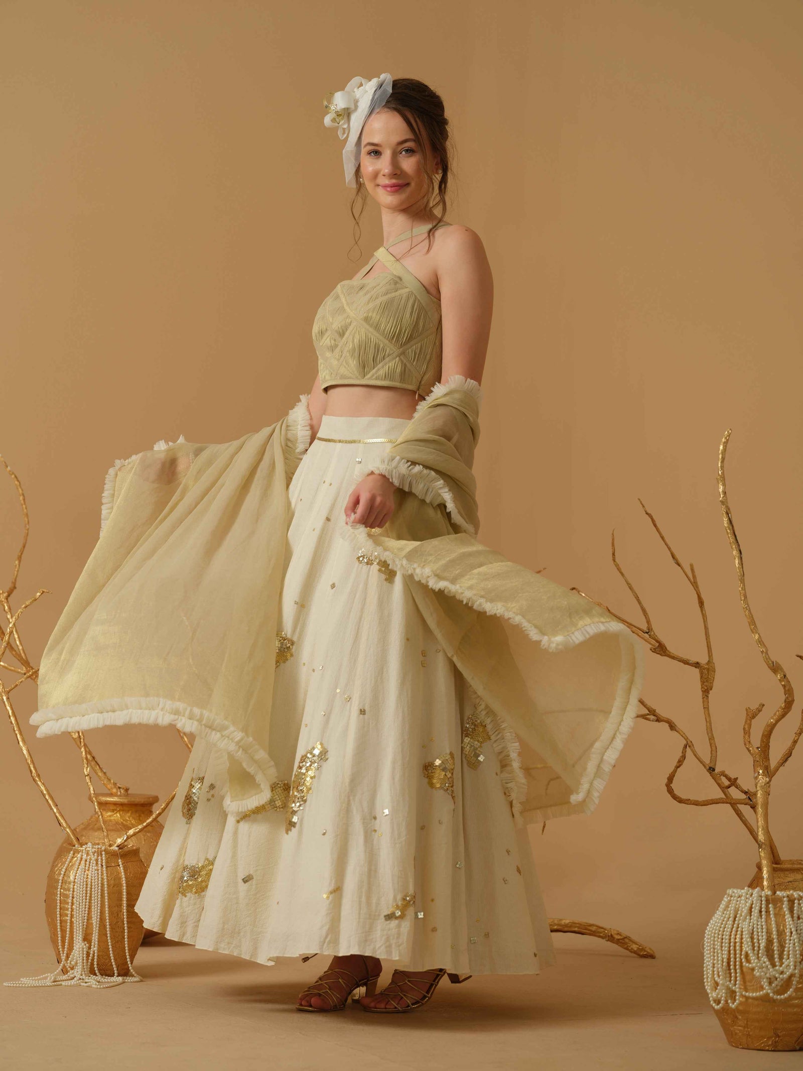 White Embllished Flare Skirt