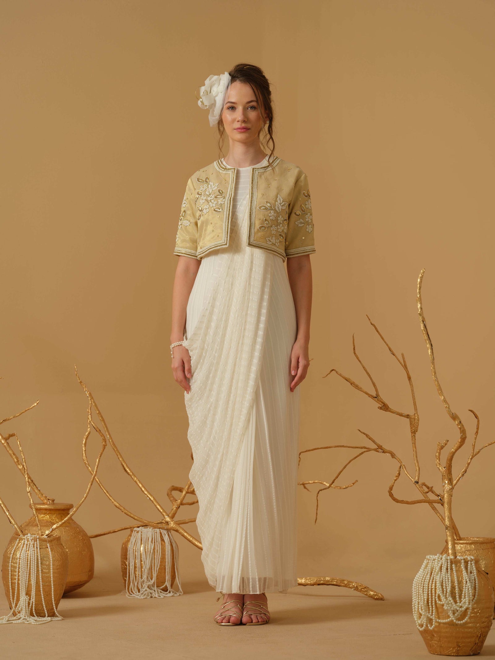 A Close Neck Full Length Sleeveless Concept Saree