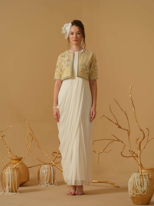 A Close Neck Full Length Sleeveless Concept Saree