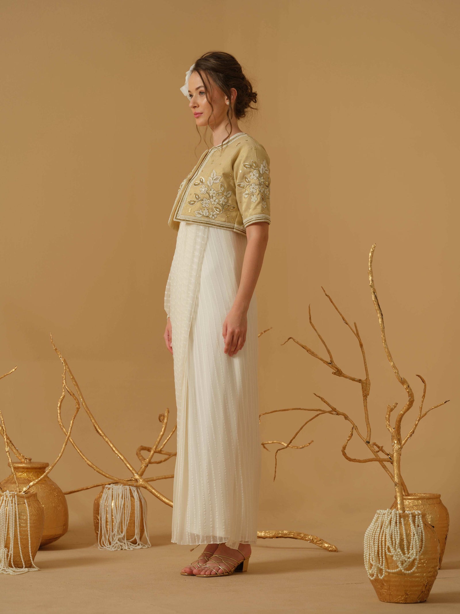 A Close Neck Full Length Sleeveless Concept Saree