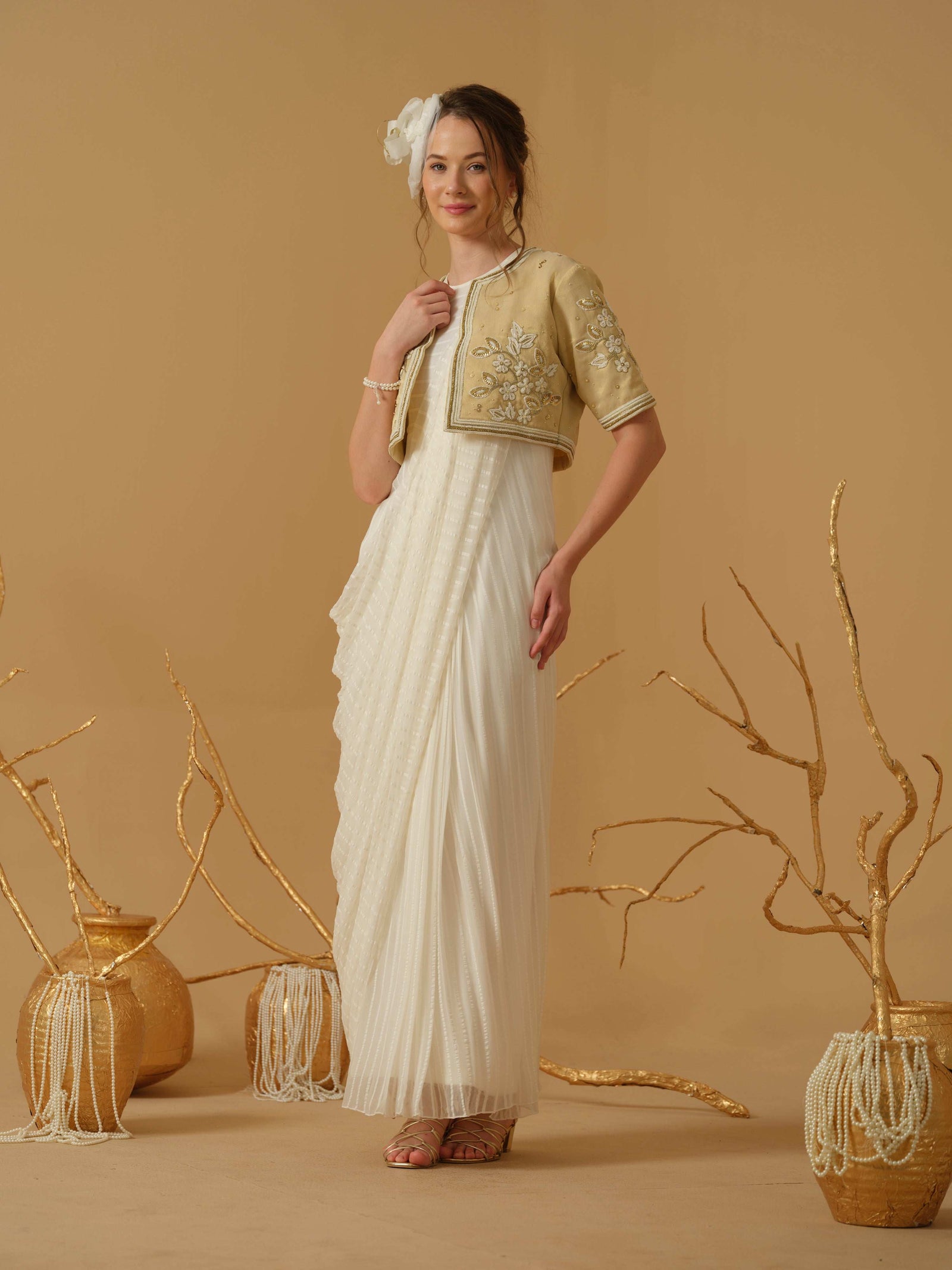 A Close Neck Full Length Sleeveless Concept Saree