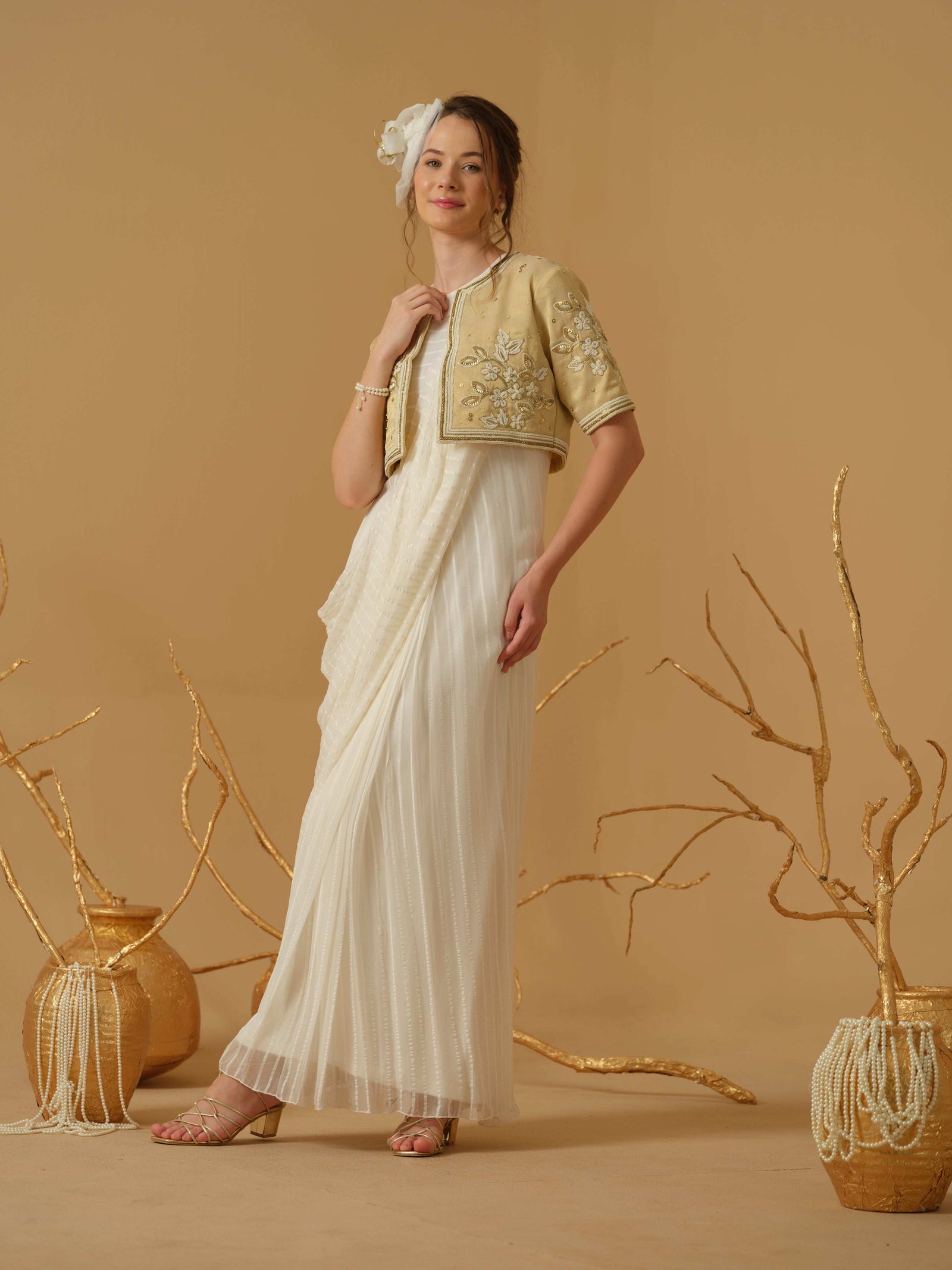 A Close Neck Full Length Sleeveless Concept Saree