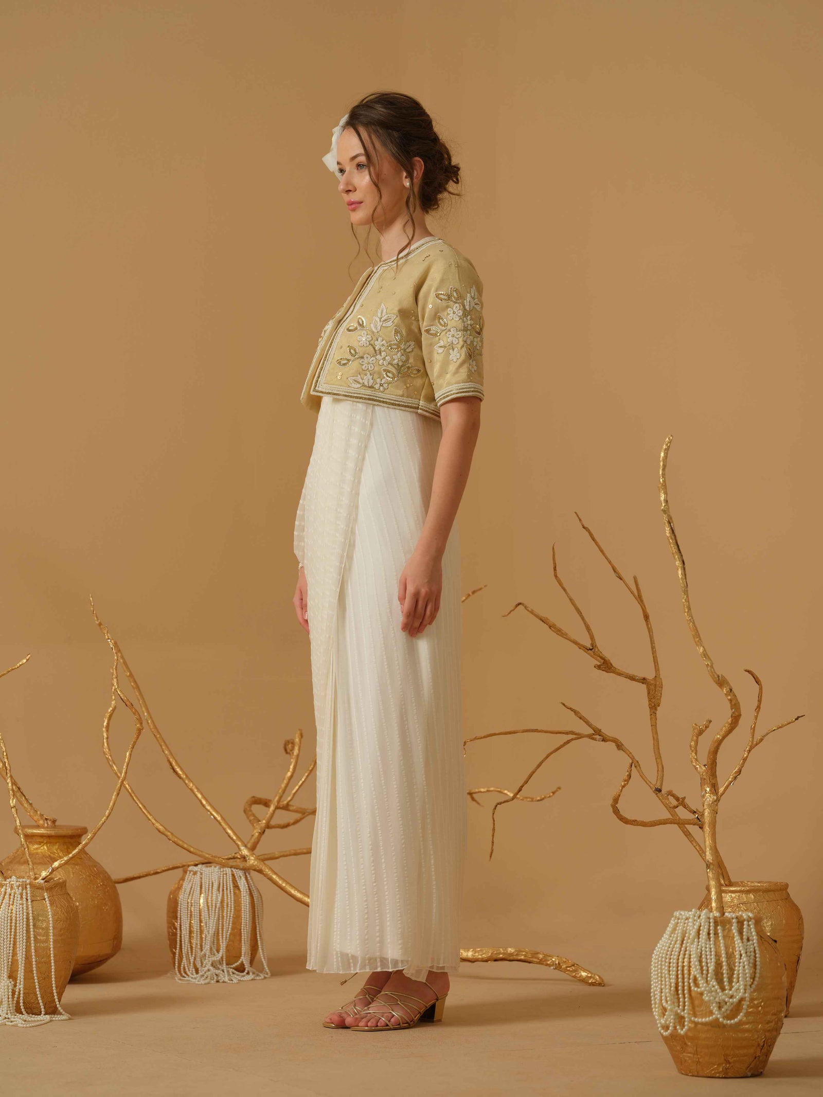 Concept Saree With Off Shoulder Capelet