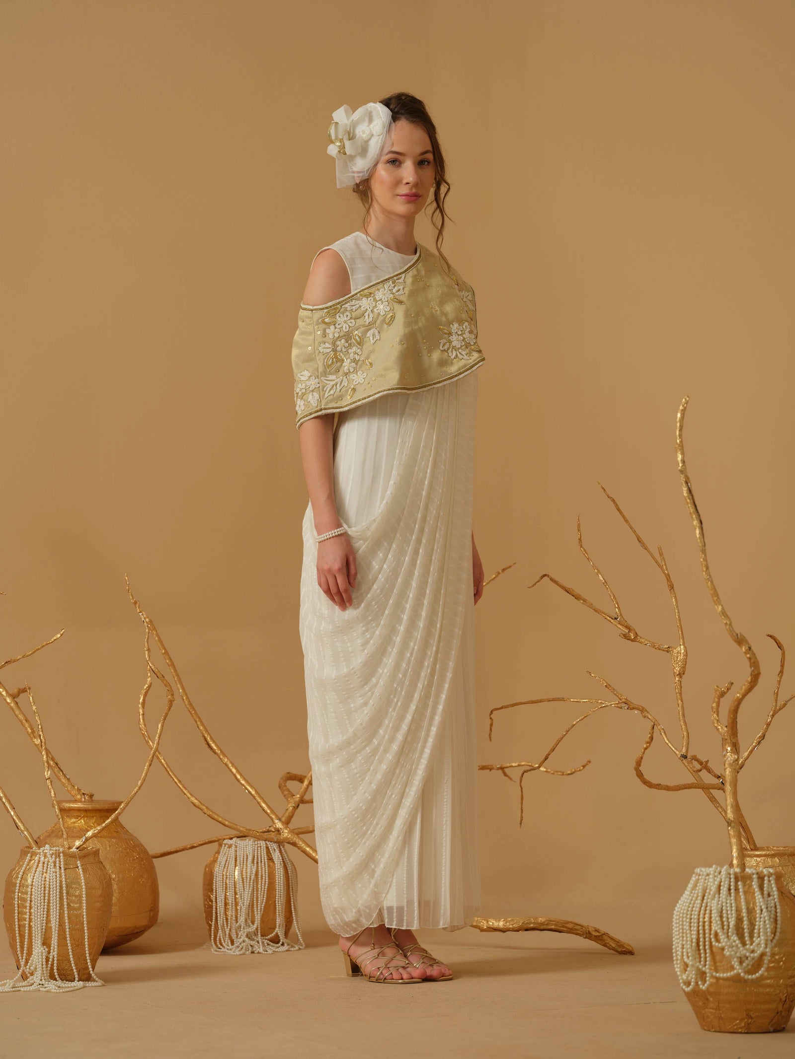 A Close Neck Full Length Sleeveless Concept Saree