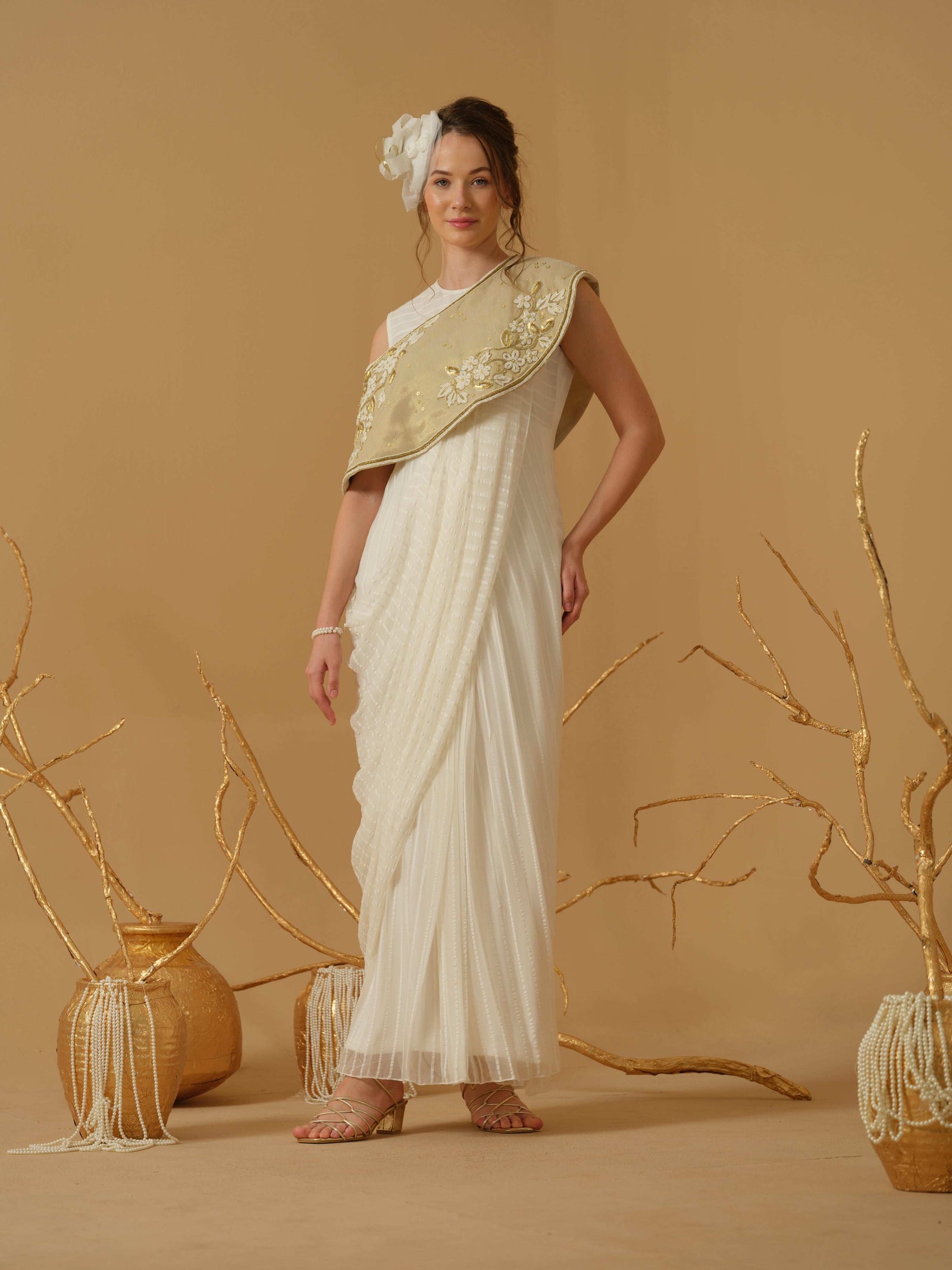 A Close Neck Full Length Sleeveless Concept Saree