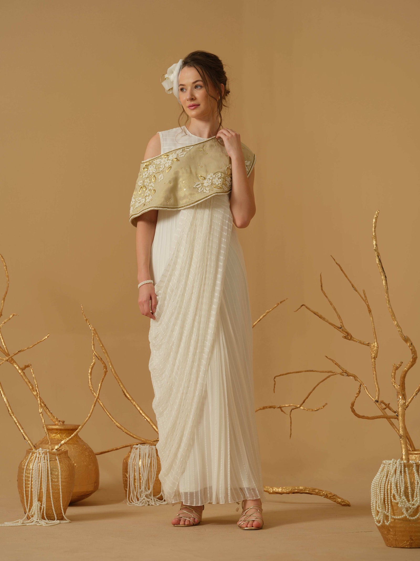 A Close Neck Full Length Sleeveless Concept Saree