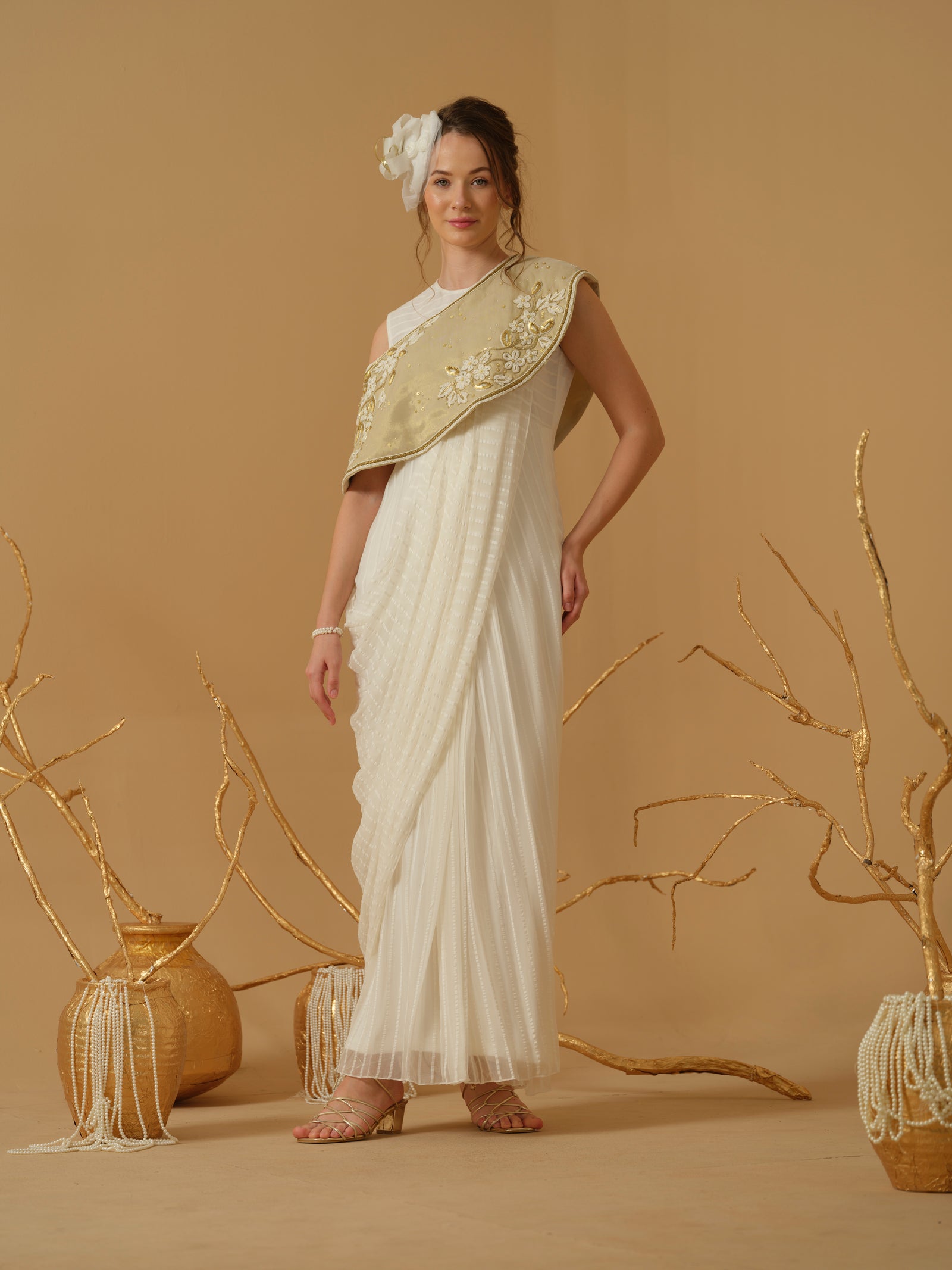A Close Neck Full Length Sleeveless Concept Saree