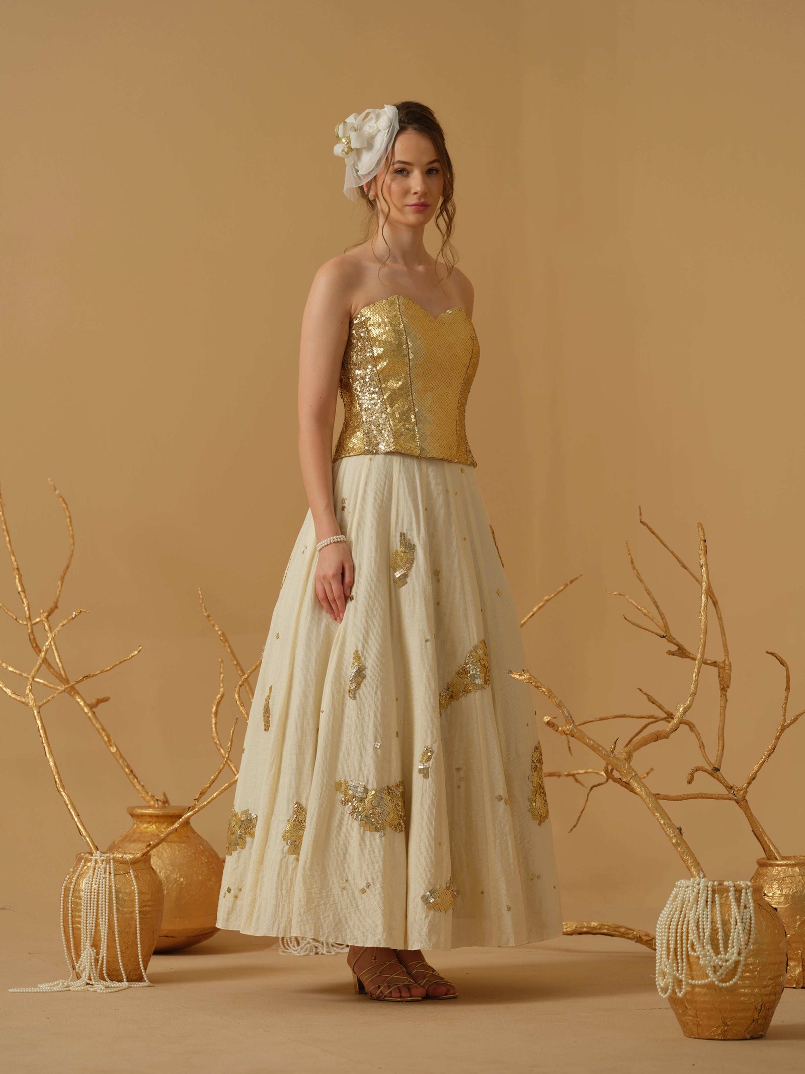 A Heavily Embellished Sweetheart-Neck Corset